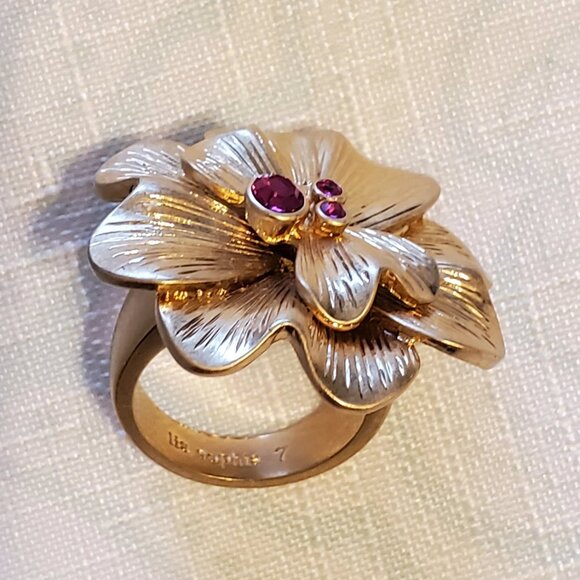 Lia Sophia Statement Goldtone Flower and Pink Crystal Ring - Picture 10 of 10
